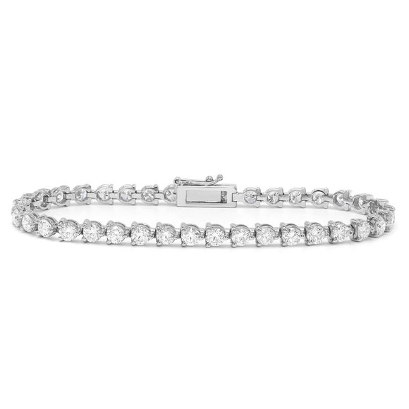 Three Prong Set Round Cut Diamond Tennis Bracelet 14K White Gold 7.03Cttw - Picture 5 of 5